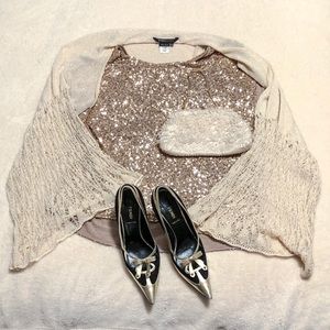 EUC BCBG Max Azria Cream Shimmer Bolero Shawl O/S